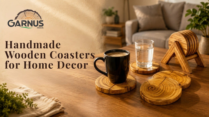  Handcrafted teak wood coaster set for modern home decor 