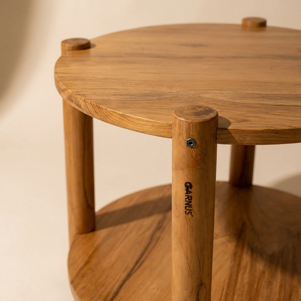 Round Teak Wood Storage Base Coffee Table