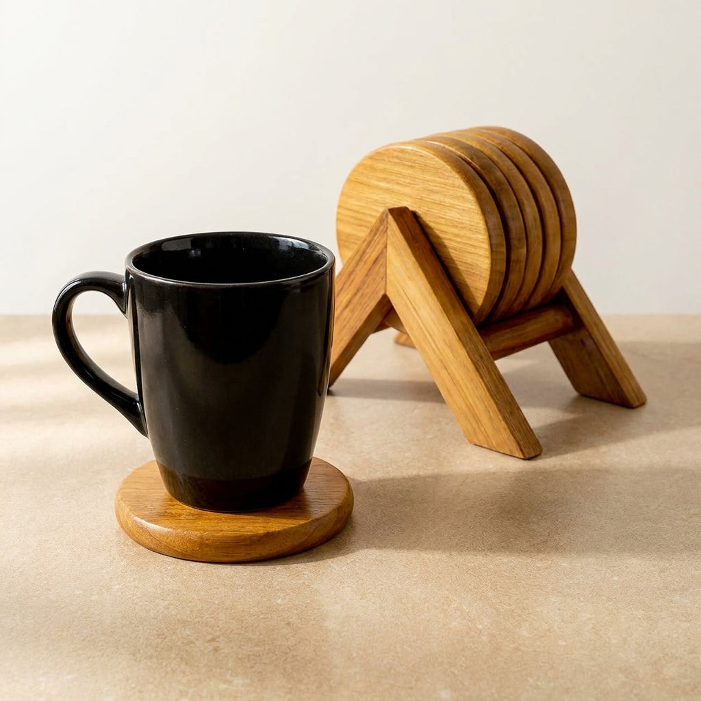 Round Teak Wood Tea Coaster