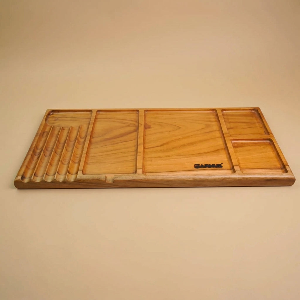 Multi-Compartment Teak Wood Organizer Tray