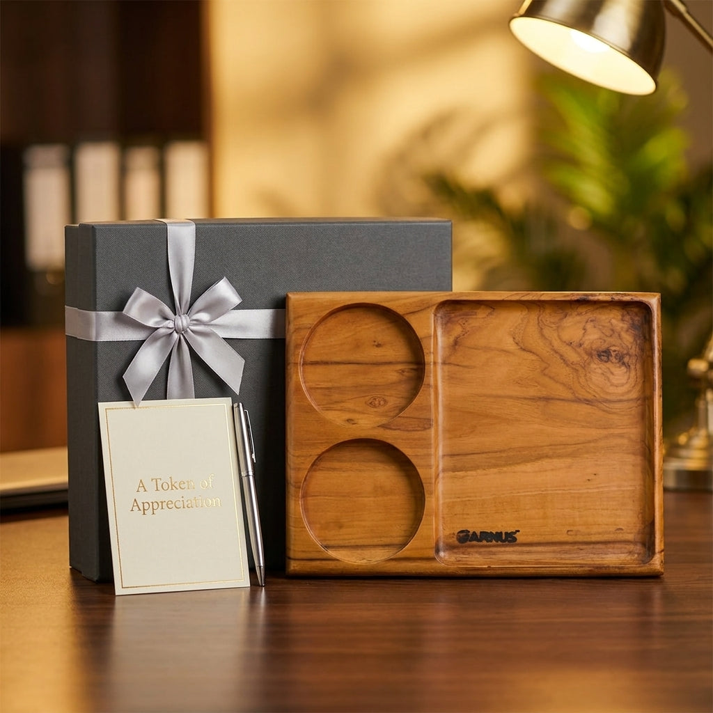 Three Compartment Teak Wood Organizer Tray