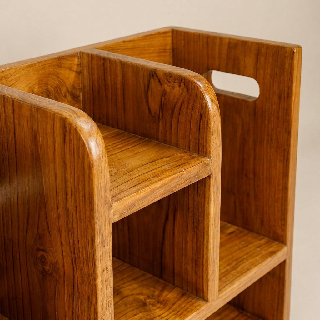Teak Wood Book Organizer Shelf