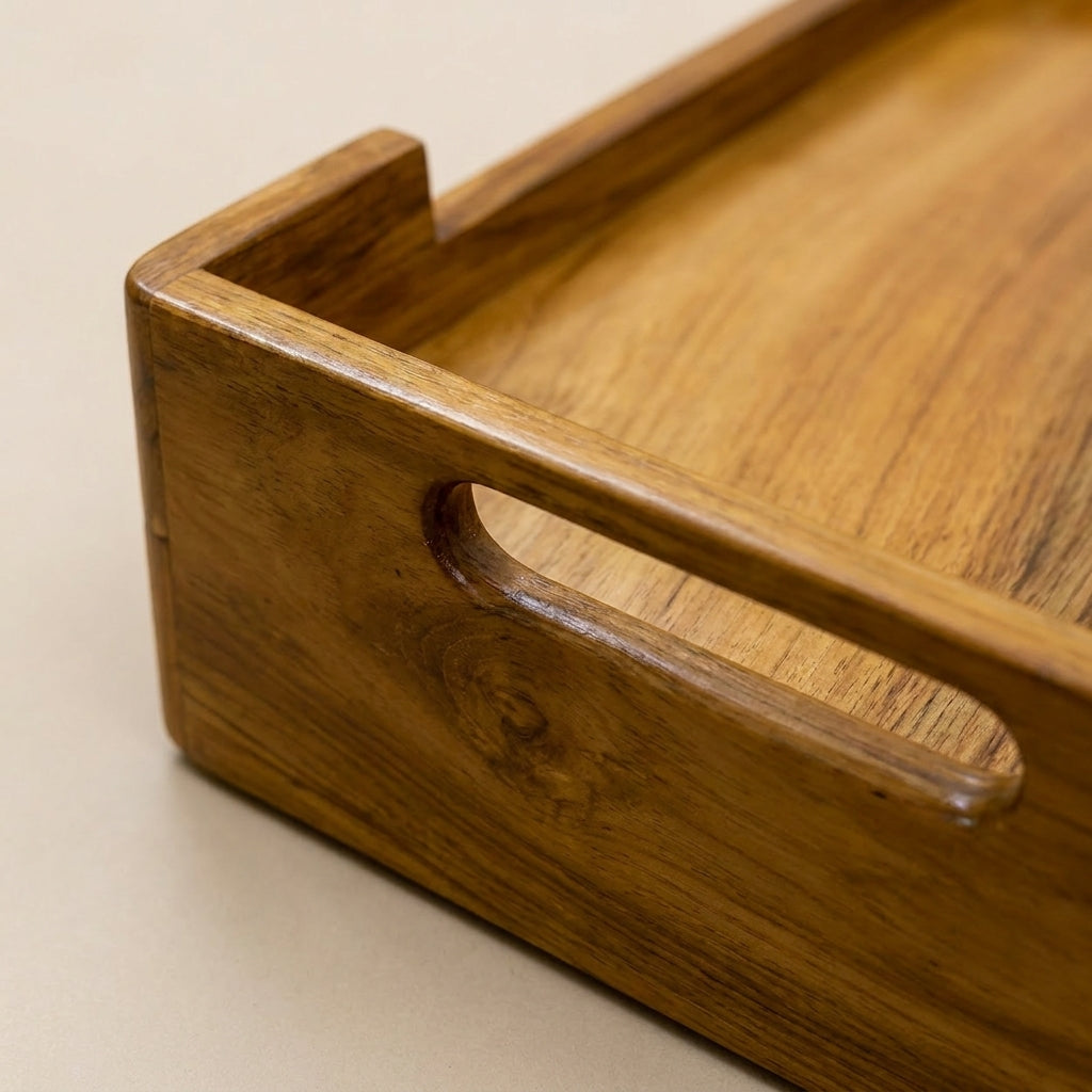 Versatile Teak Wood Storage Tray with Three Drawers