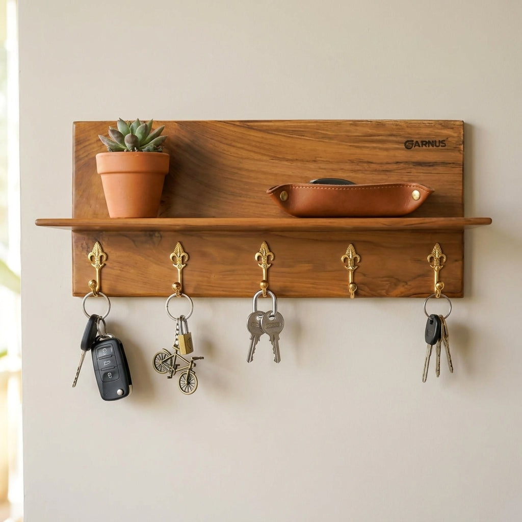 Multi-Purpose Wooden Wall Organizer with Hooks