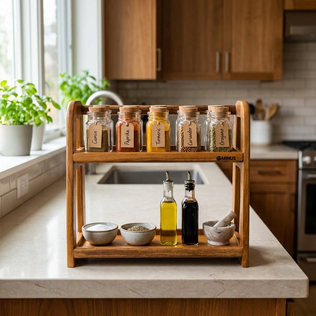 Modern Teak Wood Shelf Organizer
