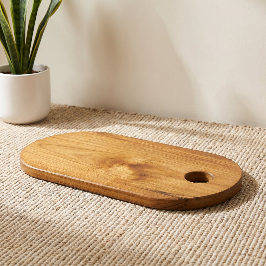 Round Teak Wood Chopping Board with Holder
