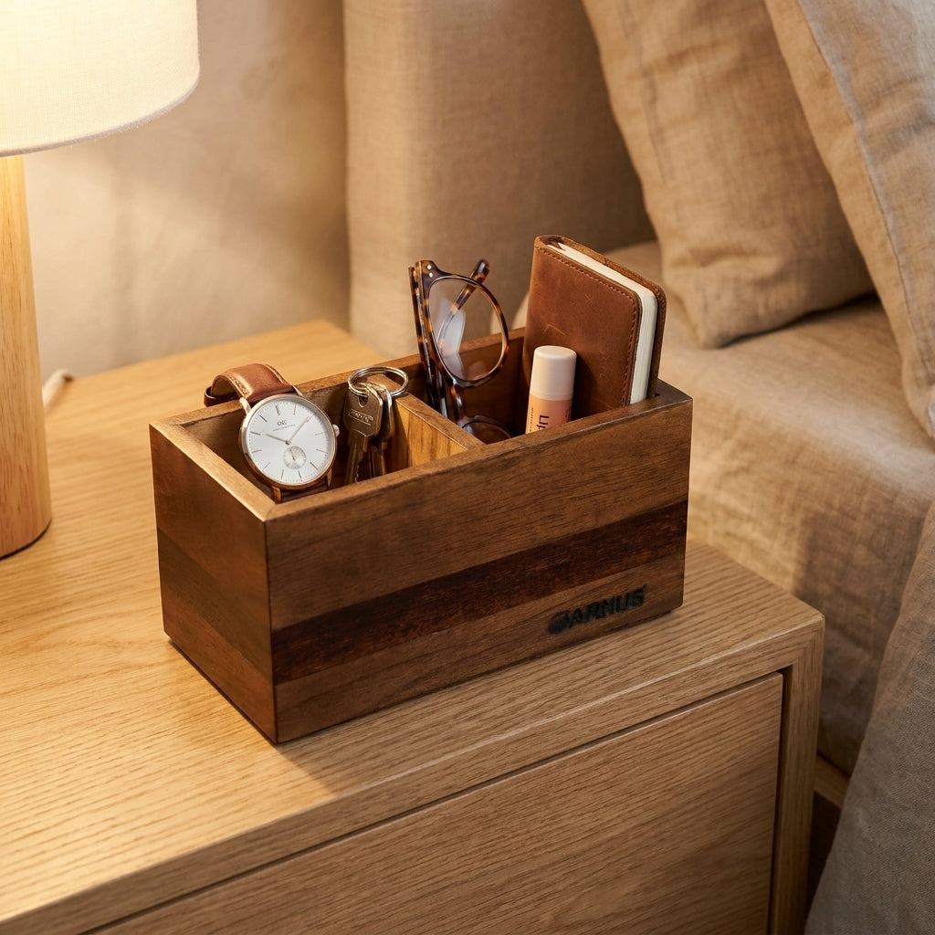Wooden Dual Compartment Desk Organiser