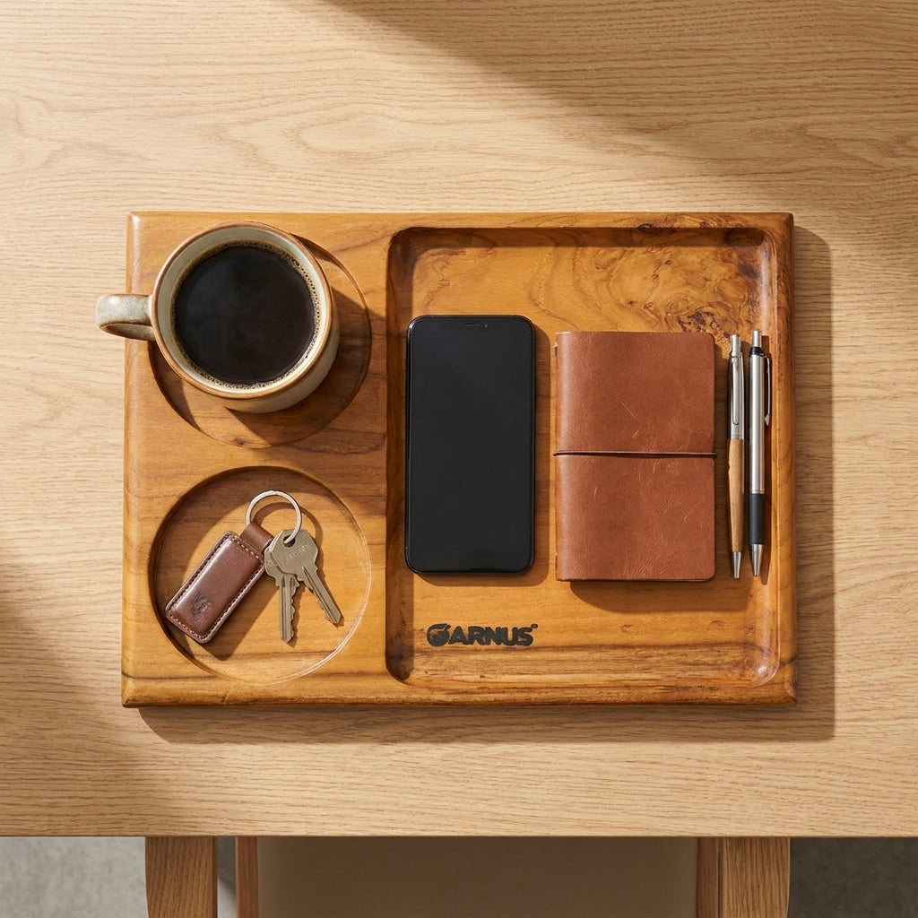 Three Compartment Teak Wood Organizer Tray