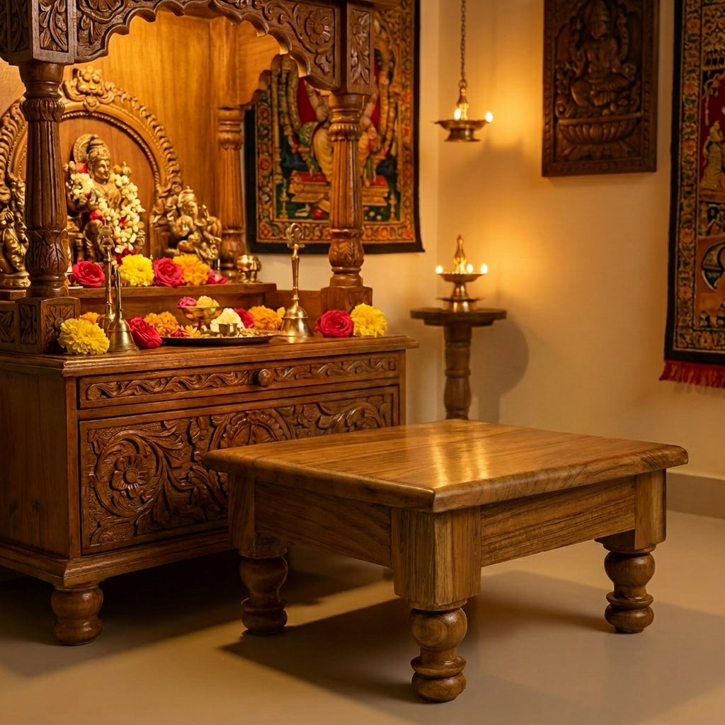Traditional Teak Wood Puja Stool