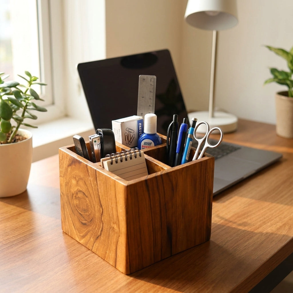 Teak Wood Desk Organizer