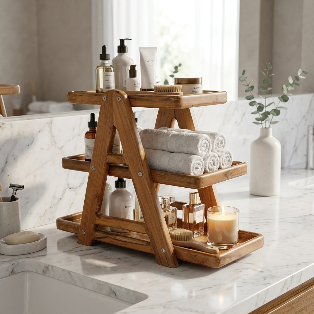 Teak Wood 3-Layer Shelf Organizer
