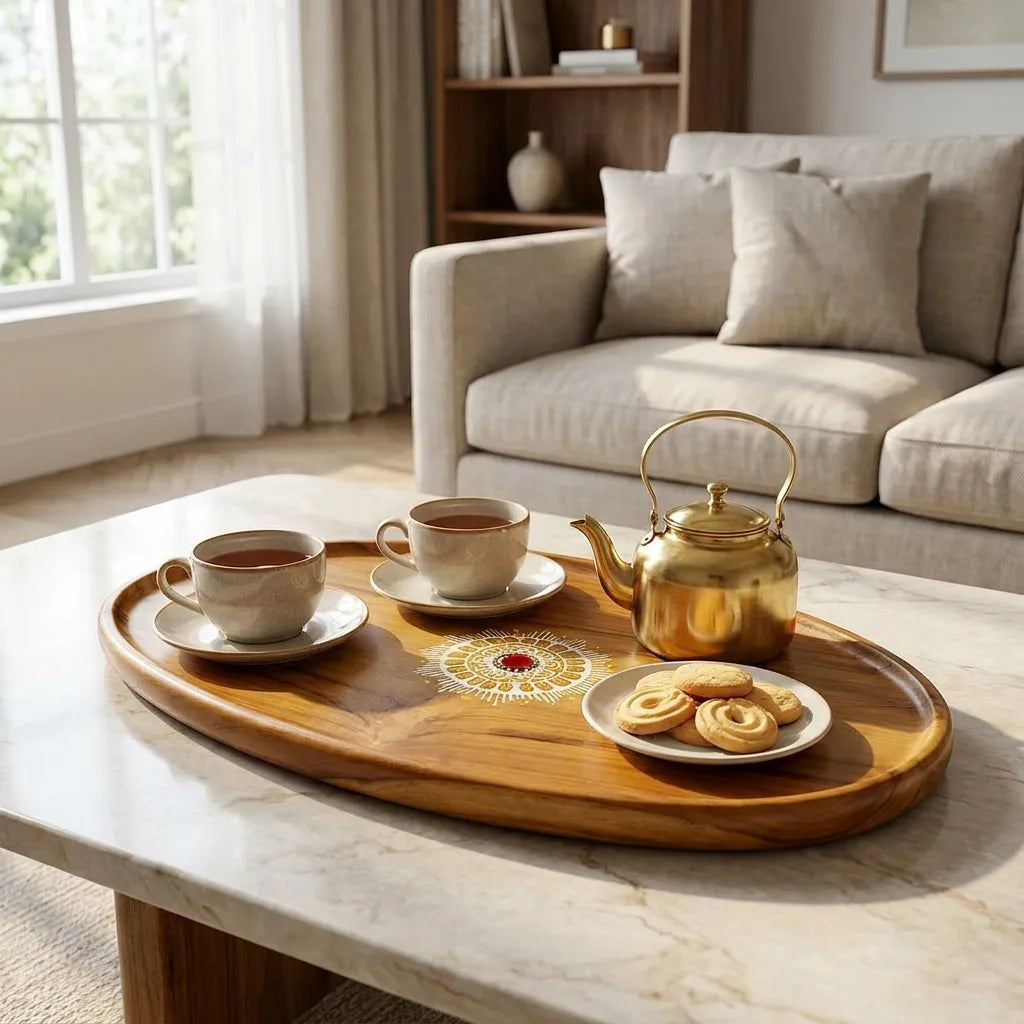 Teak Wood Oval Serving Tray