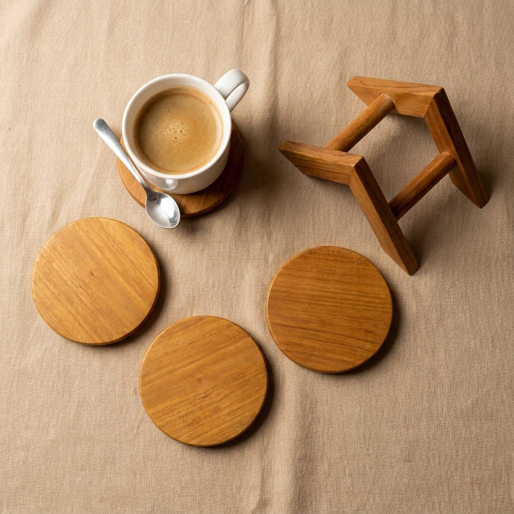 Round Teak Wood Tea Coaster