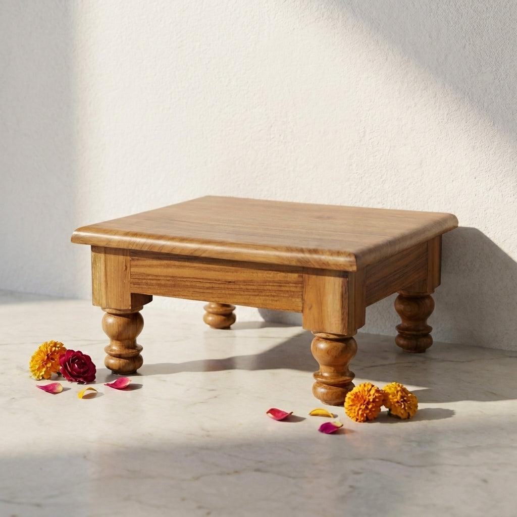 Traditional Teak Wood Puja Stool