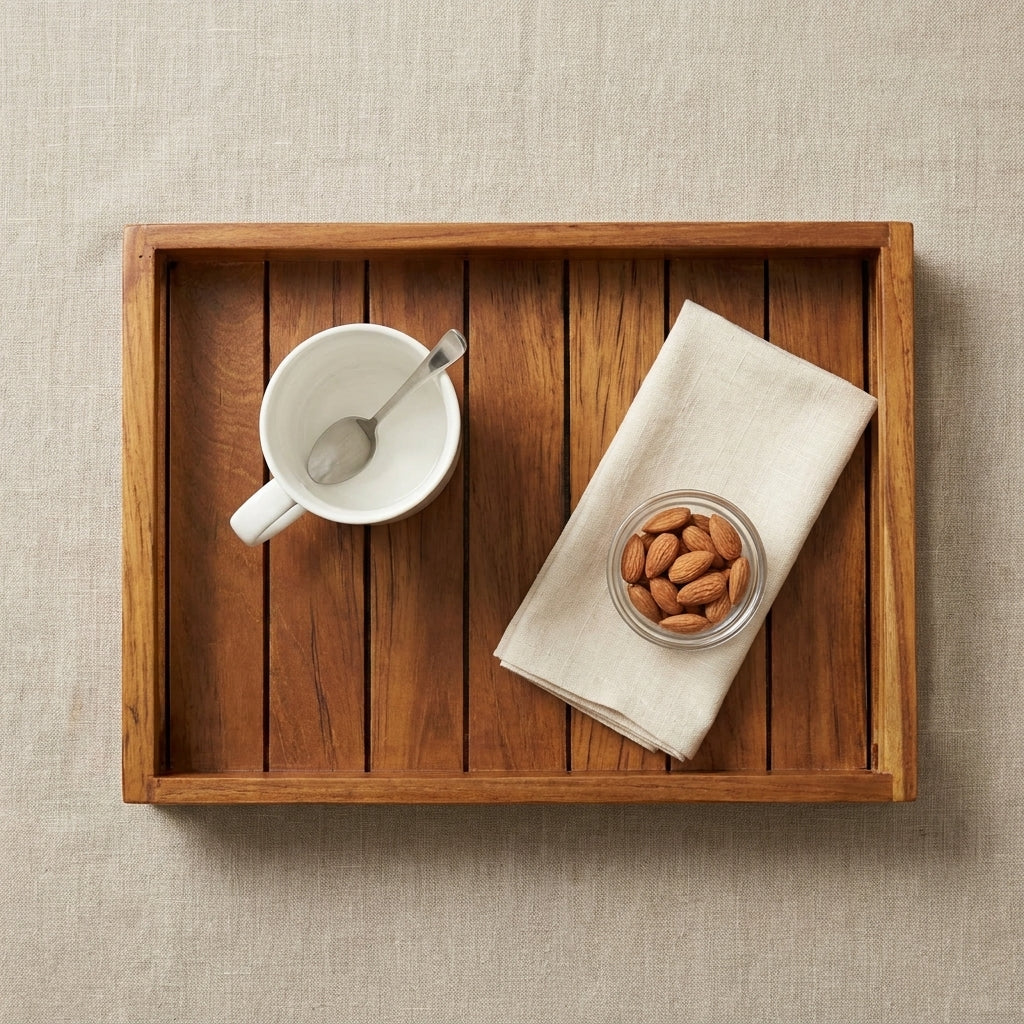 Premium Teak Wood Serving Tray with Built-in Handles