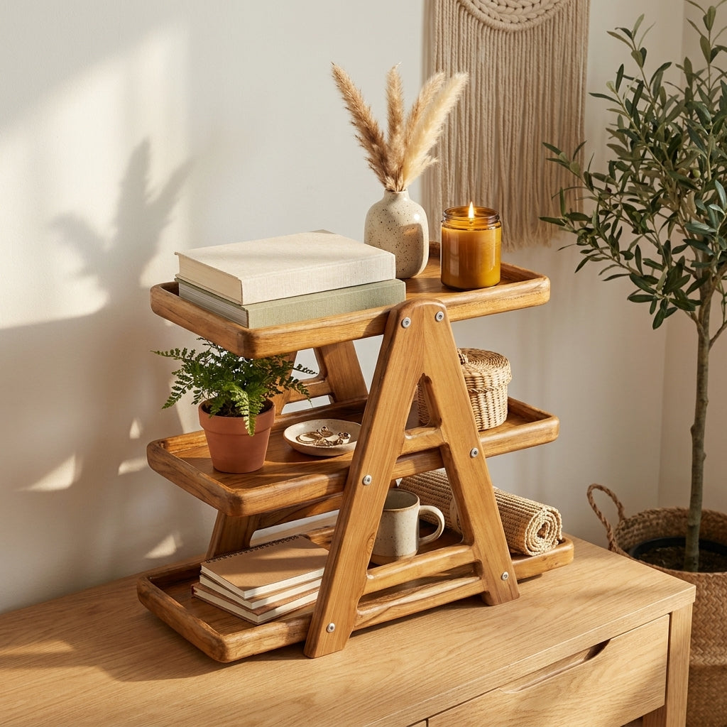 Teak Wood 3-Layer Shelf Organizer