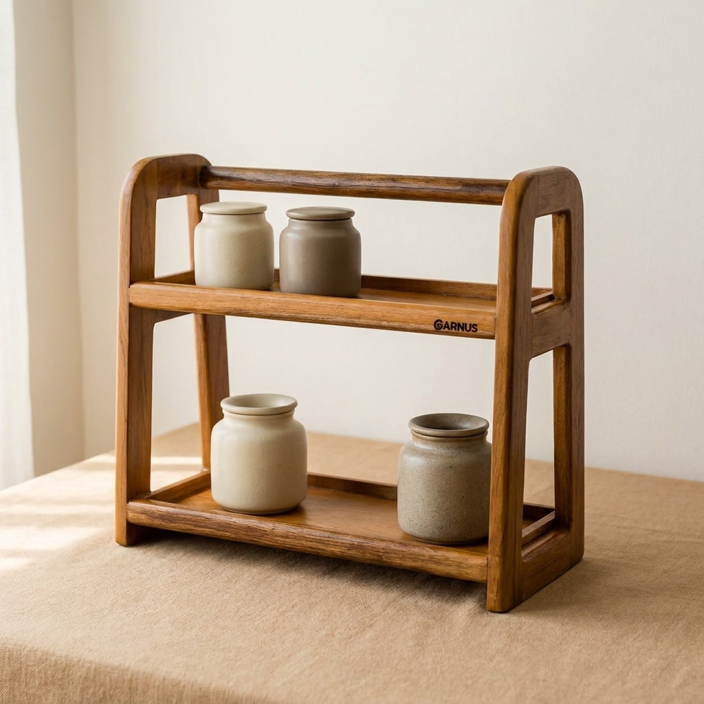 Modern Teak Wood Shelf Organizer