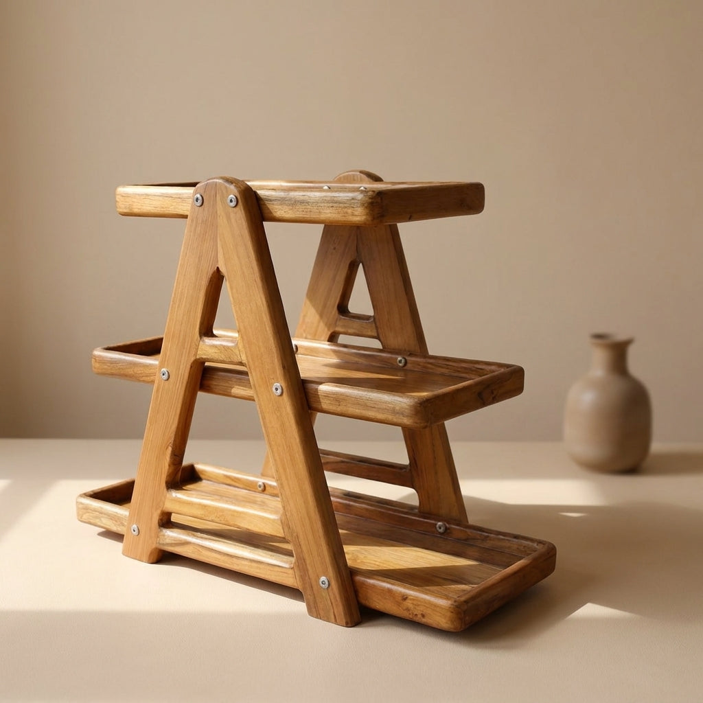 Teak Wood 3-Layer Shelf Organizer