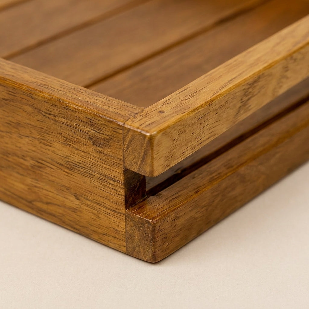 Premium Teak Wood Serving Tray with Built-in Handles