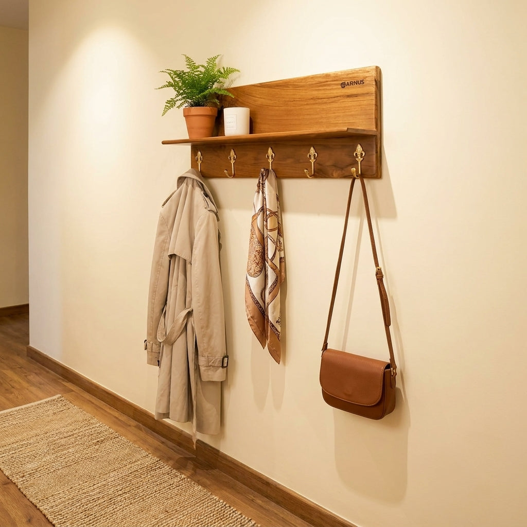 Multi-Purpose Wooden Wall Organizer with Hooks