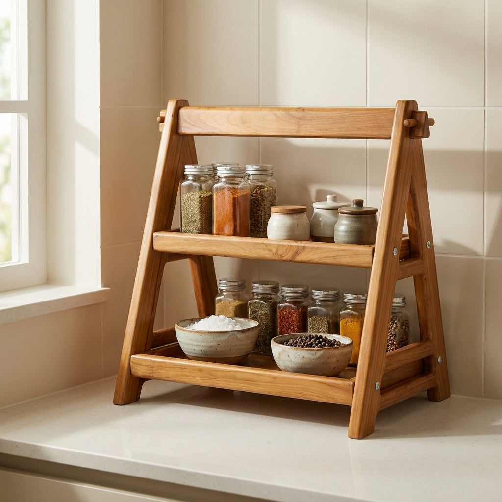 Multi-Purpose Teak Wood Shelf Organizer