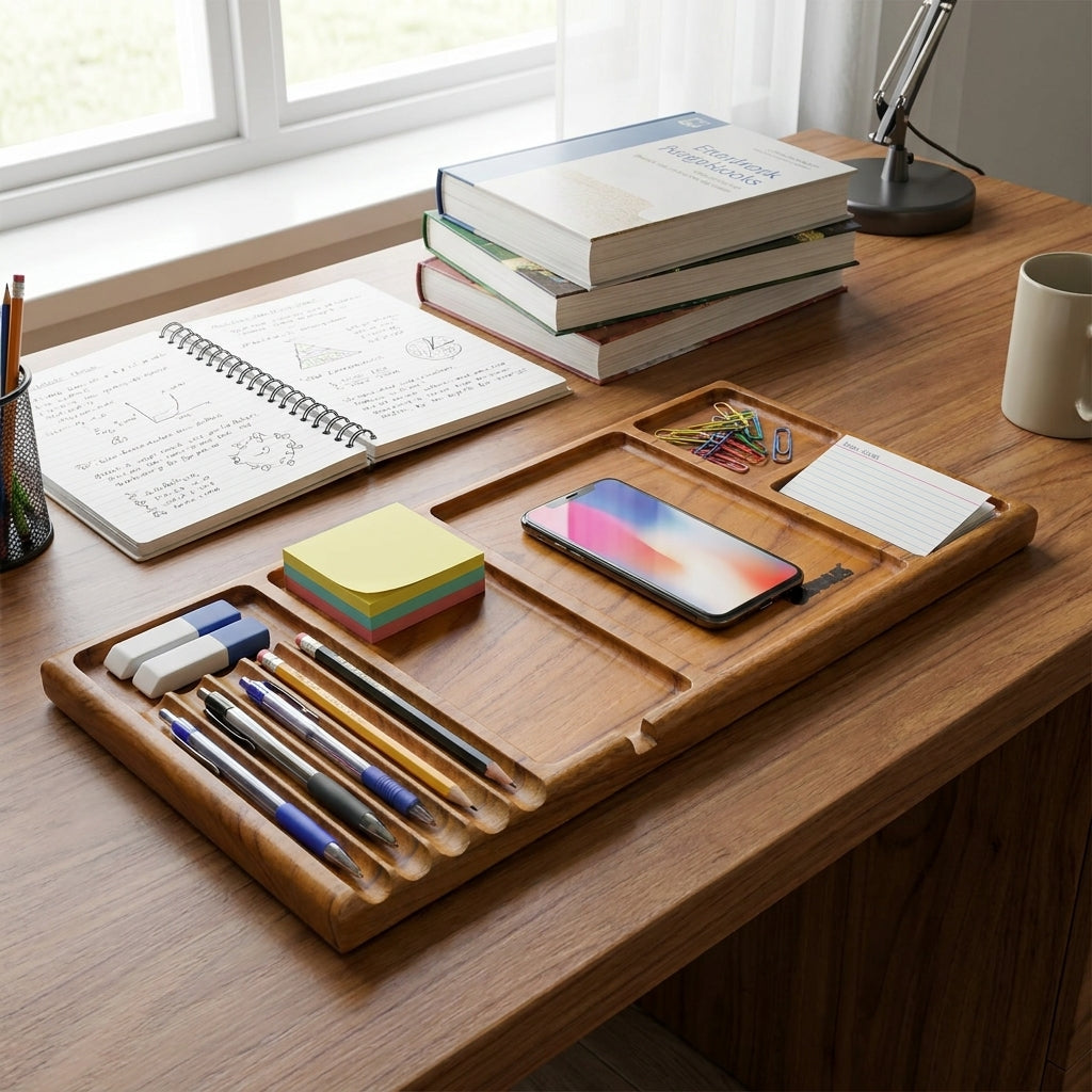 Multi-Compartment Teak Wood Organizer Tray