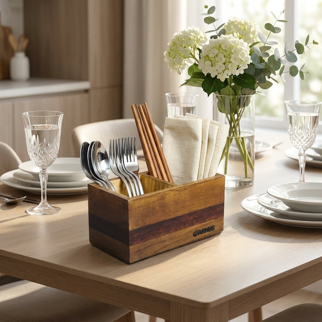 Wooden Dual Compartment Desk Organiser
