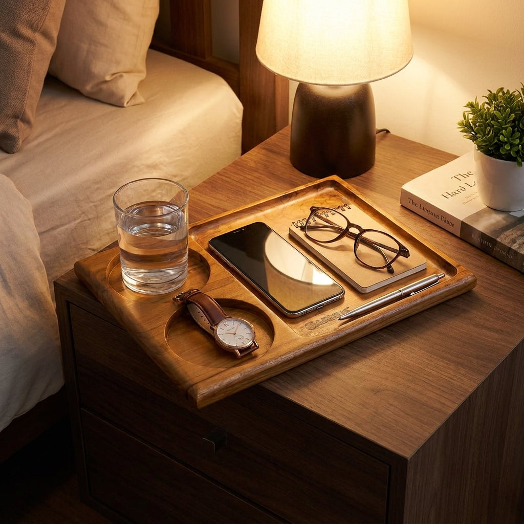Three Compartment Teak Wood Organizer Tray
