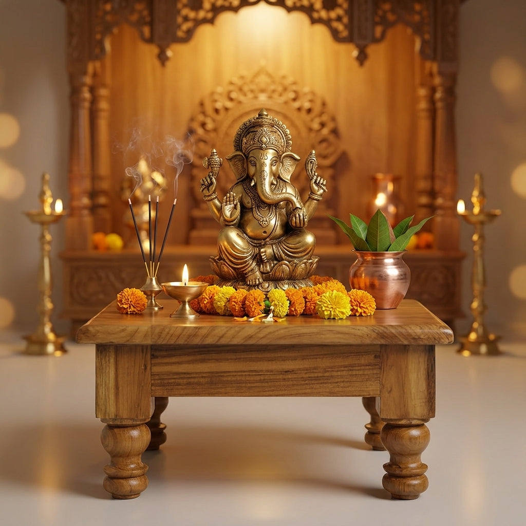 Traditional Teak Wood Puja Stool