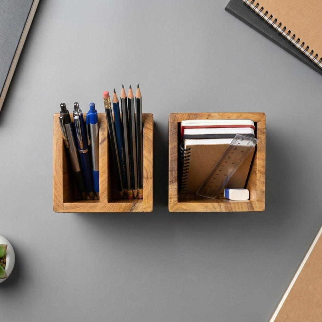 Teak Wood Desk Organizer