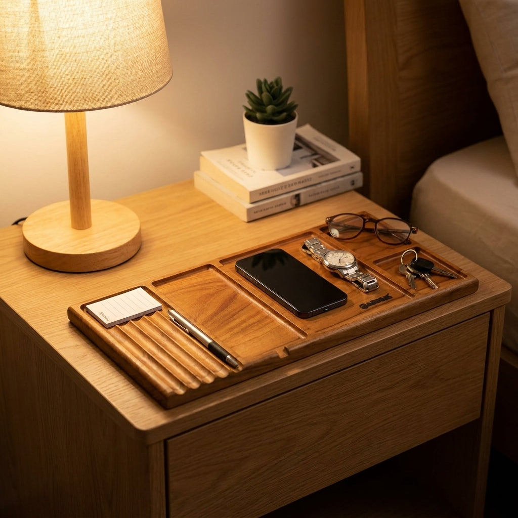 Multi-Compartment Teak Wood Organizer Tray