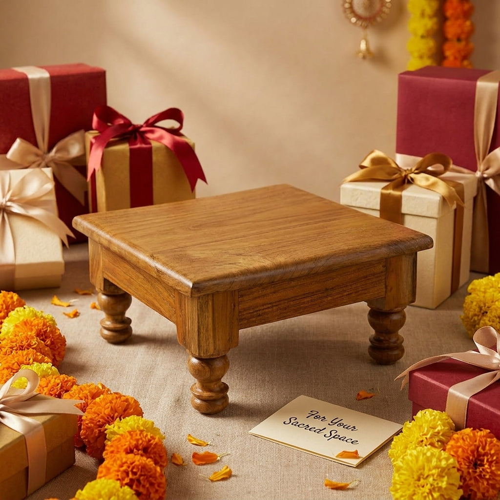 Traditional Teak Wood Puja Stool