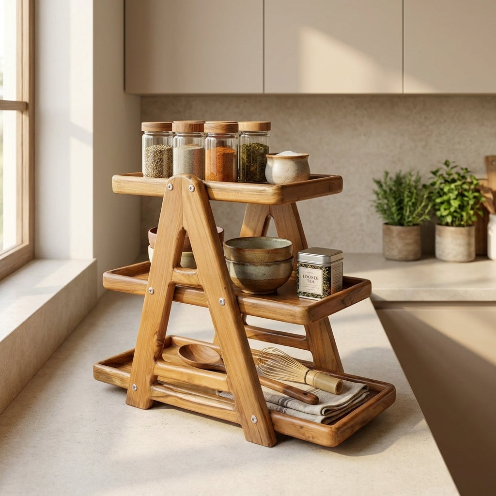 Teak Wood 3-Layer Shelf Organizer