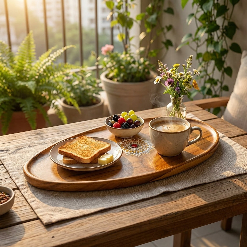 Teak Wood Oval Serving Tray