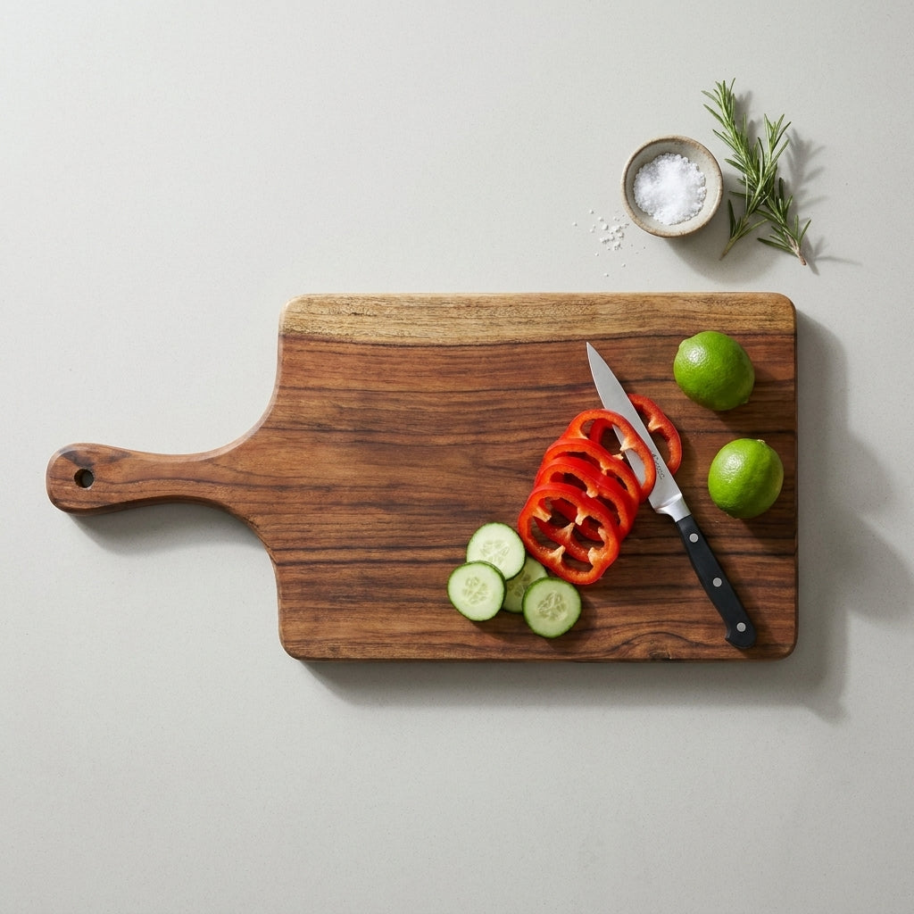 Slate Teak Wood Chopping Board with Handle