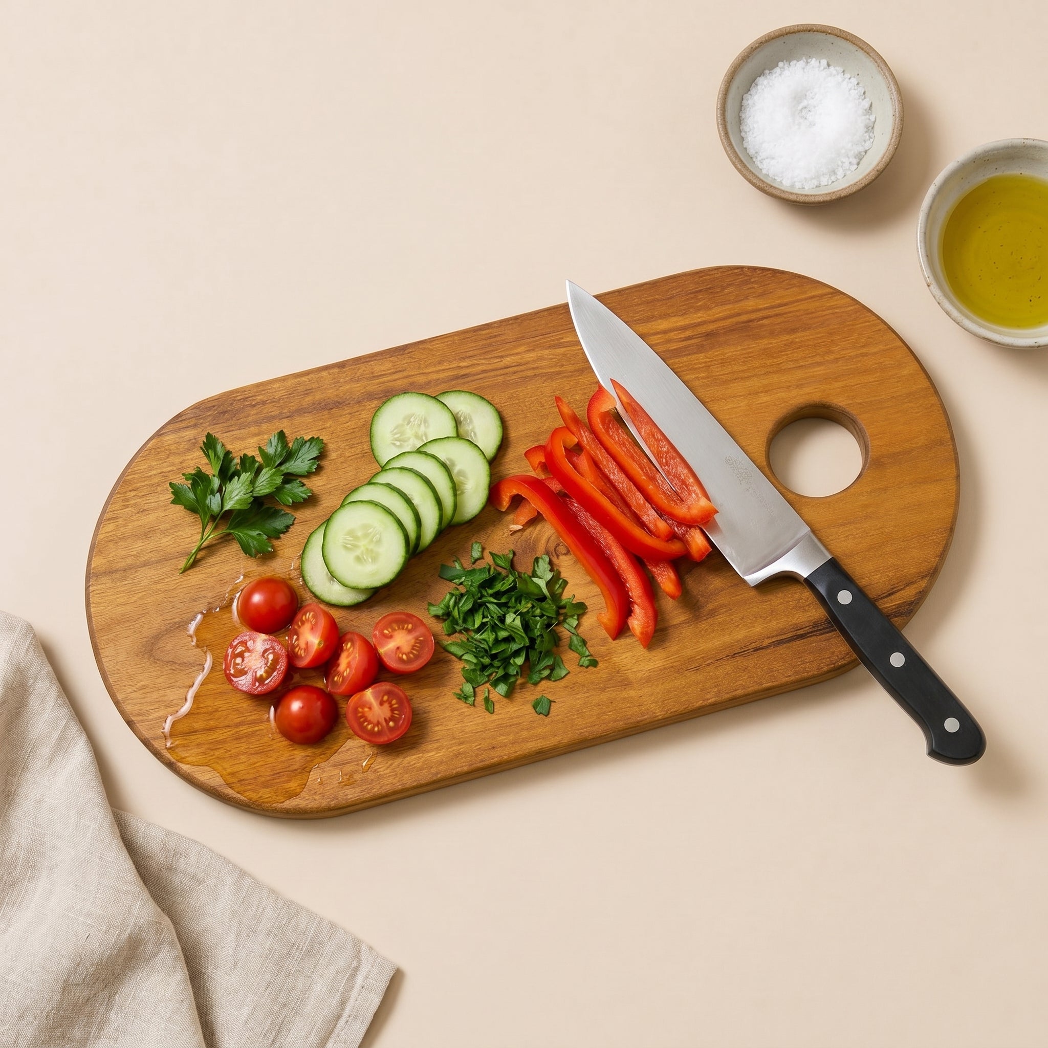 Round Teak Wood Chopping Board with Holder