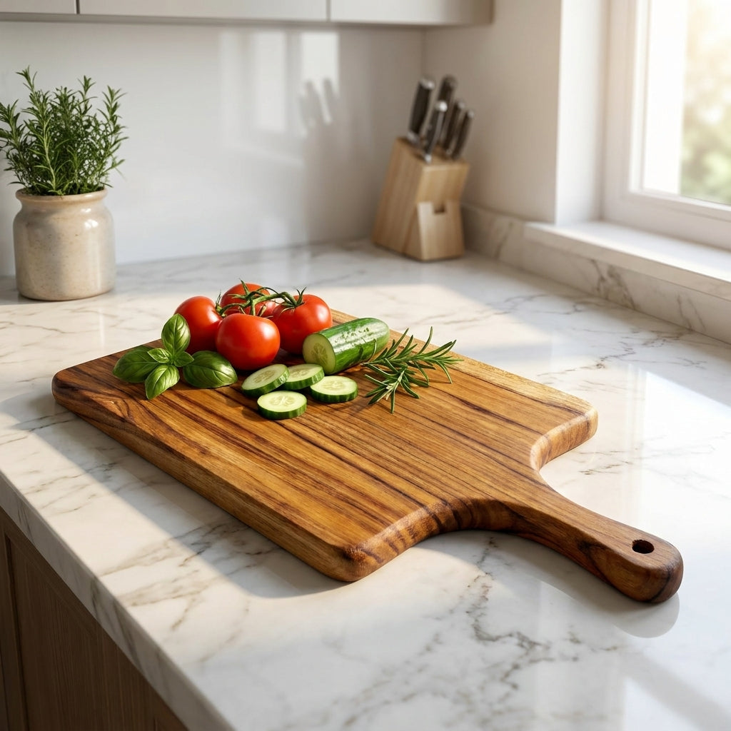 Slate Teak Wood Chopping Board with Handle