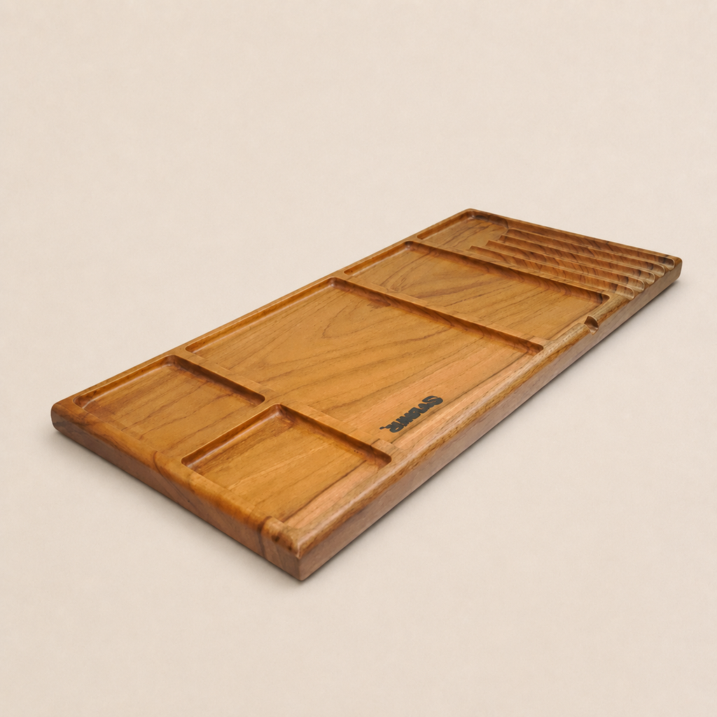 Multi-Compartment Teak Wood Organizer Tray