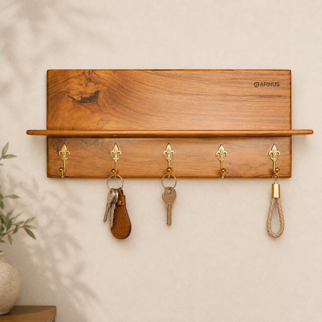 Multi-Purpose Wooden Wall Organizer with Hooks