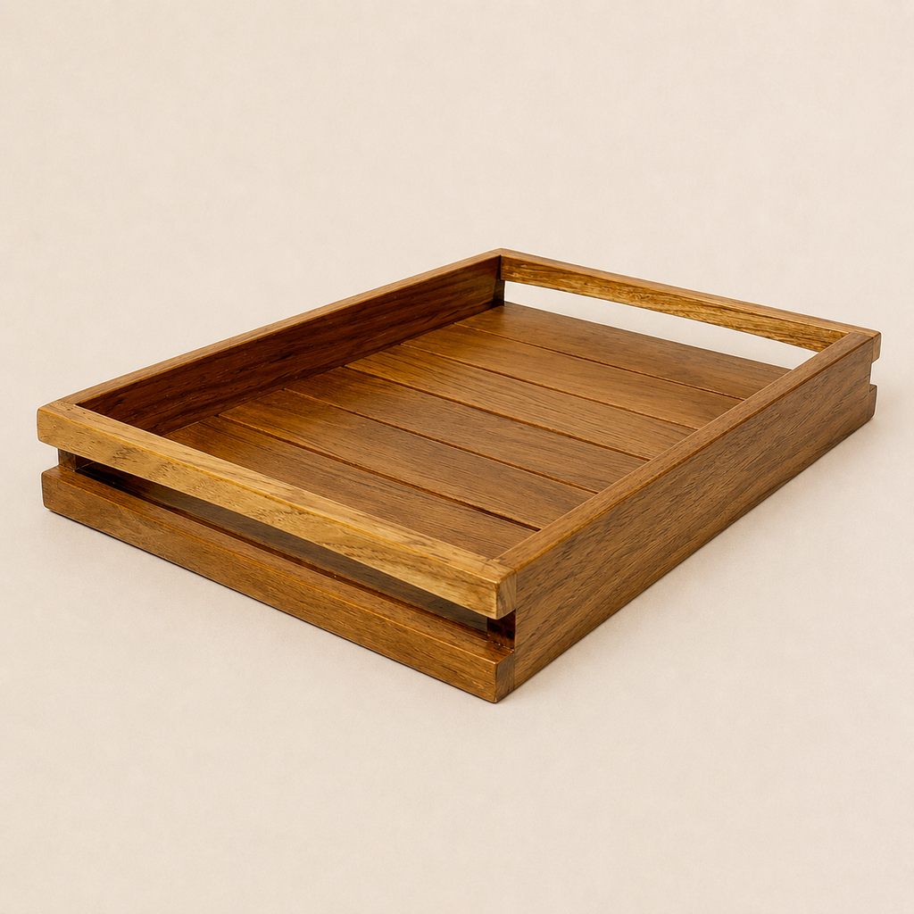 Premium Teak Wood Serving Tray with Built-in Handles