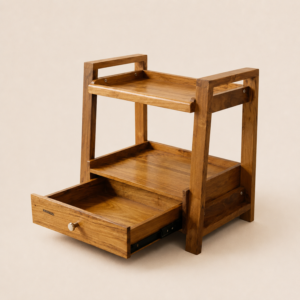 Premium Teak Wood Shelf Organizer with Drawer