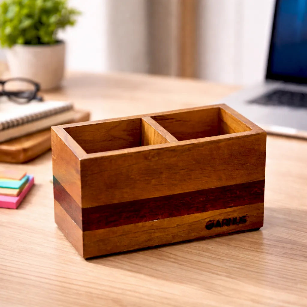 Wooden Dual Compartment Desk Organiser