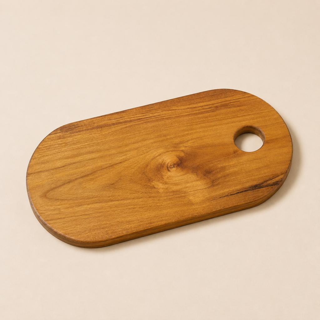 Round Teak Wood Chopping Board with Holder