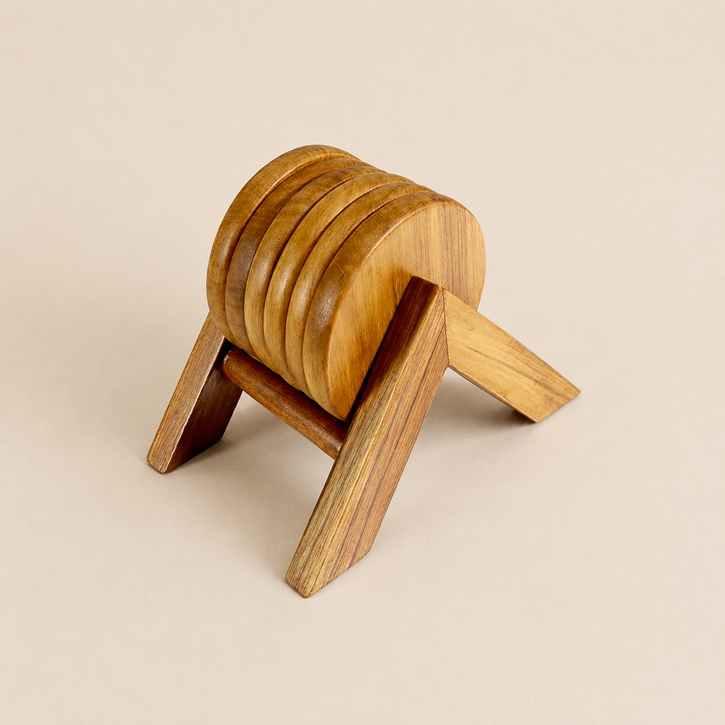 Round Teak Wood Tea Coaster