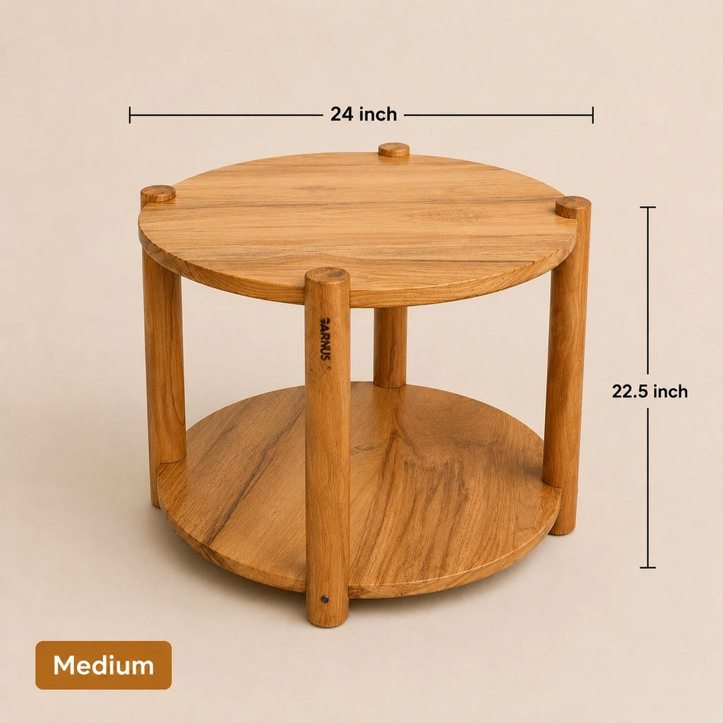 Round Teak Wood Storage Base Coffee Table
