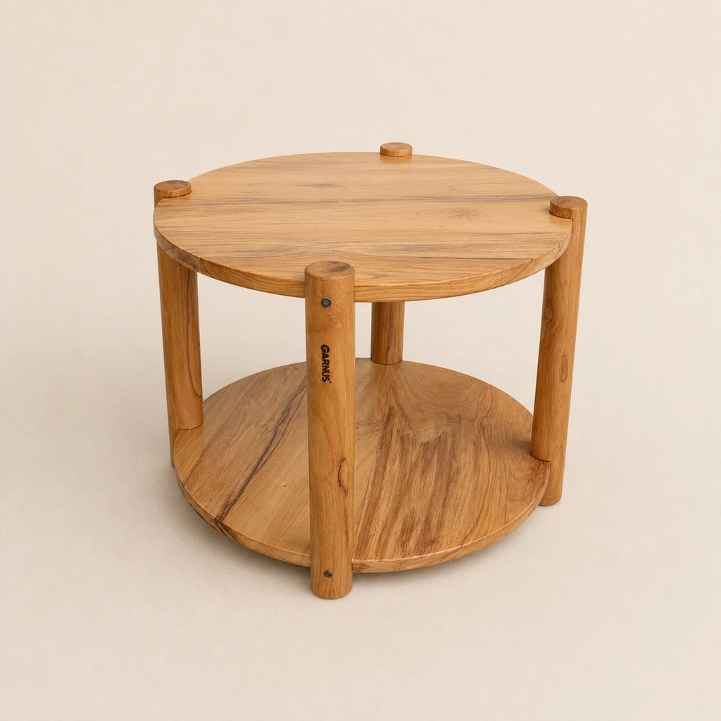 Round Teak Wood Storage Base Coffee Table