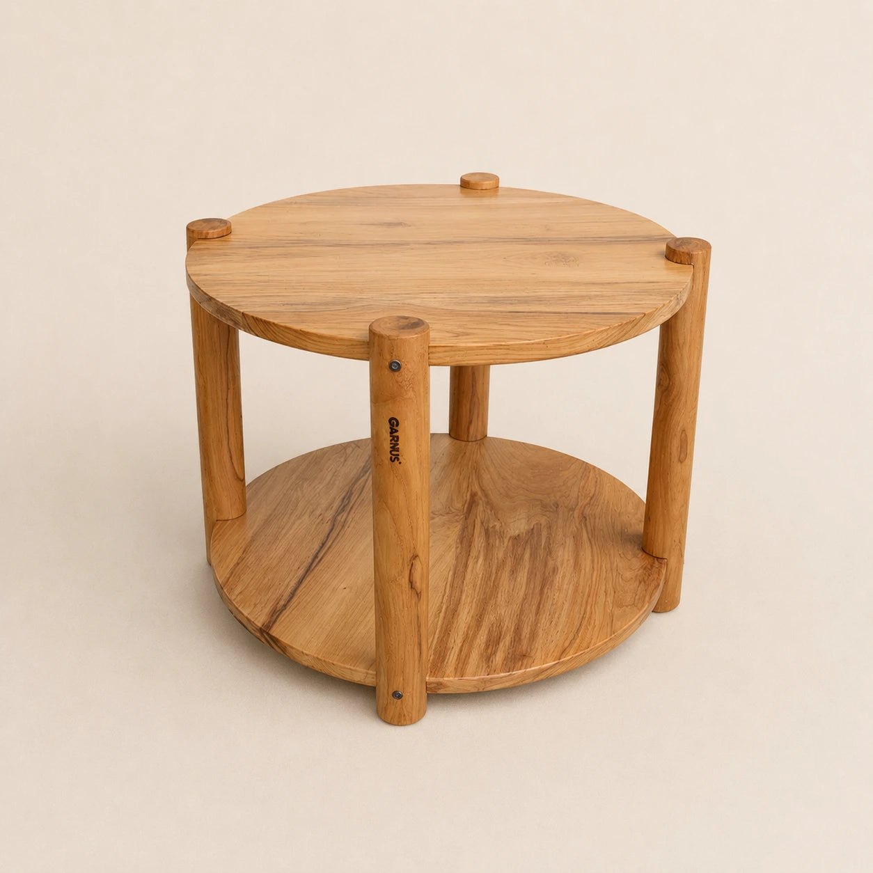 Round Teak Wood Storage Base Coffee Table