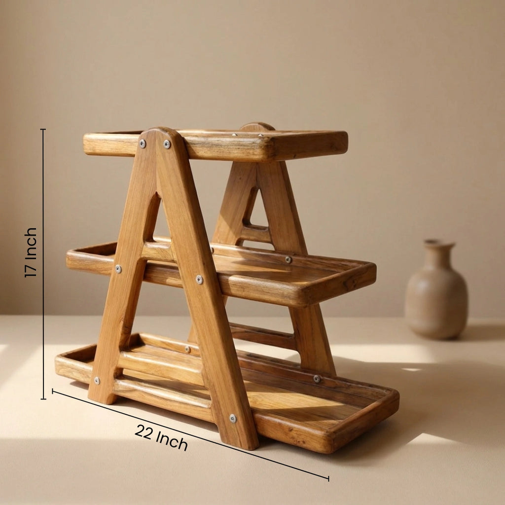 Teak Wood 3-Layer Shelf Organizer