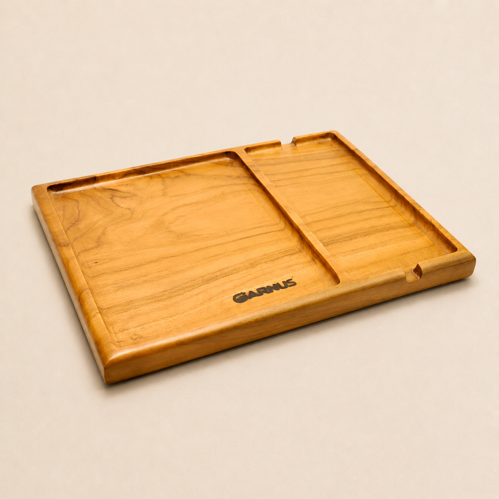 Two Compartment Teak Wood Table Organizer Tray